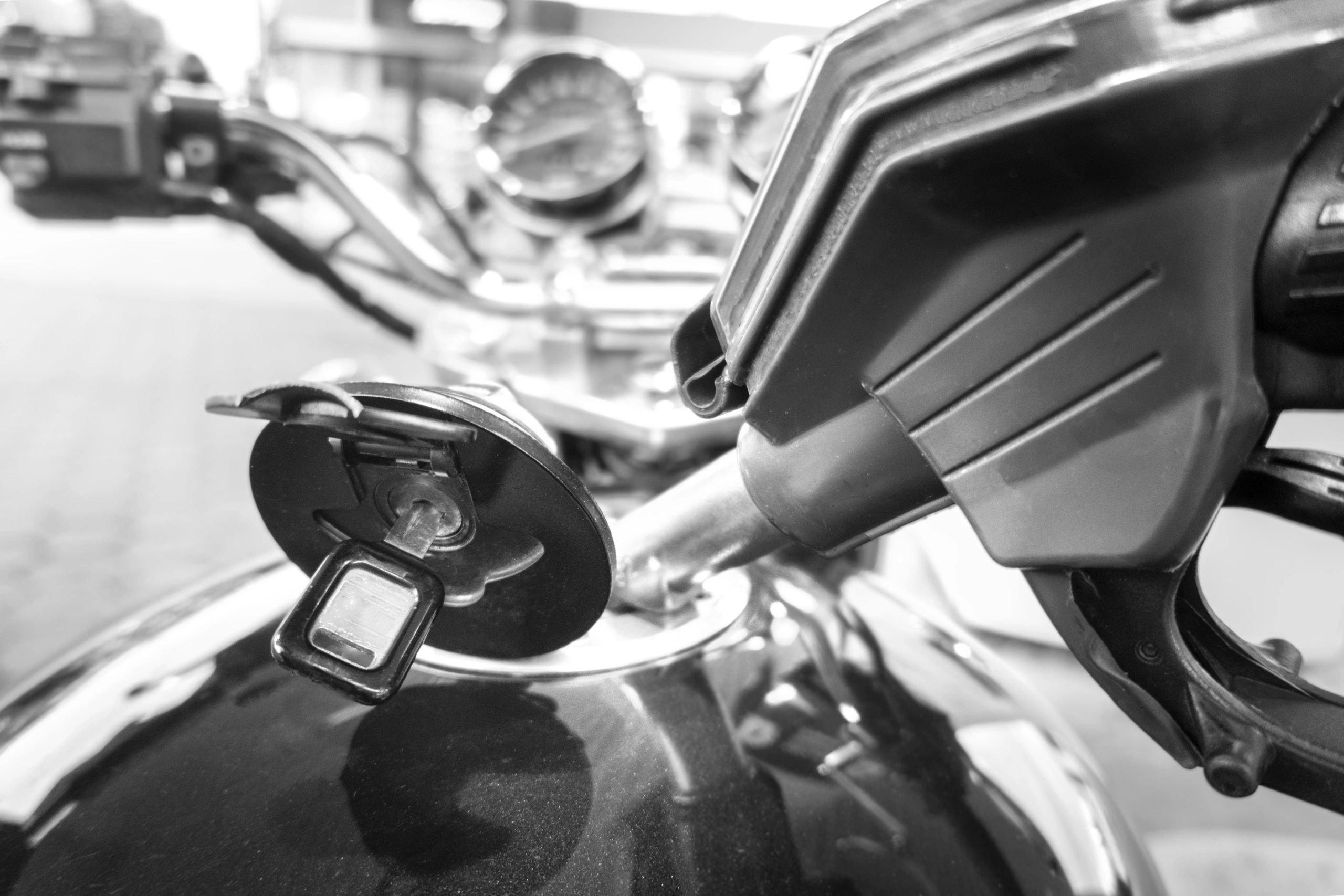Custom motorcycle build showcased outdoors